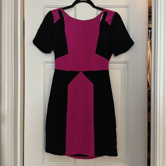 Rebecca Minkoff Crystal Black Pink Illusion Colorblock Silk shift Dress size 2 - Picture 3 of 10